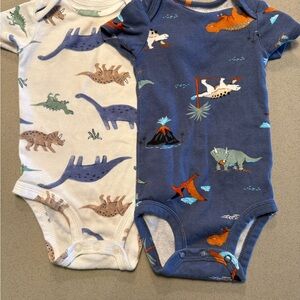 Dinosaur Print Kids One Piece Set - Blue and White